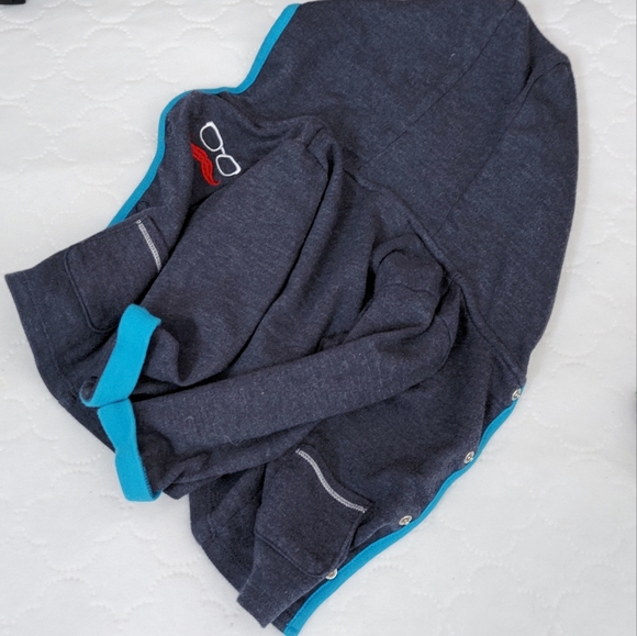 Absorba Button Up Mustache Hoodie 12 Month Baby Boy Blue and Red - Picture 4 of 4